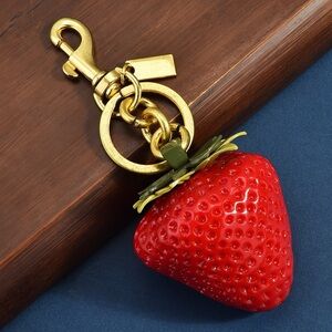 Strawberry Keychain with Gold Accents